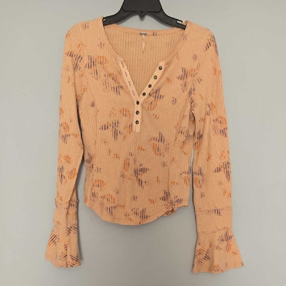 Free People Peach and Lavender Henley Top